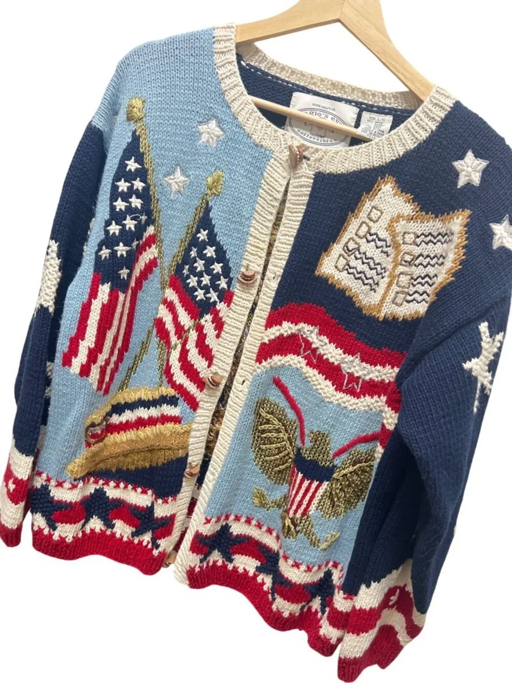 Eagle's Eye Collectibles Vintage 90's Patriotic Bear Cardigan Sweater - Picture 2 of 9